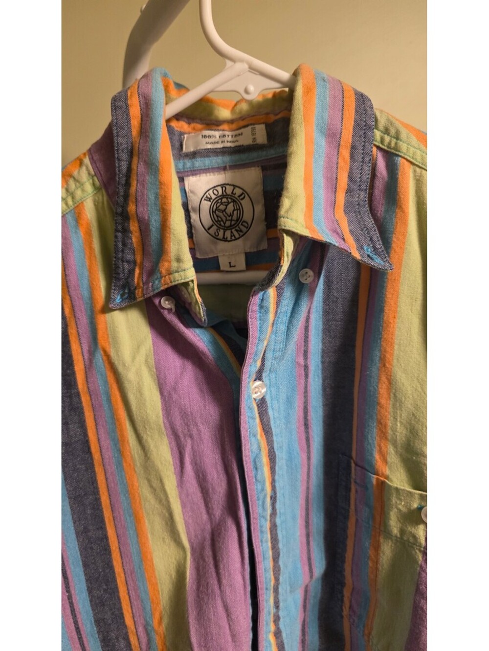 VTG World Jeans Men's Large Short Sleeve Button-Up Shirt Multicolor Stripes